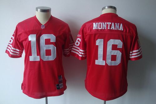 49ers #16 Joe Montana Red Women's Throwback Team Color Stitched NFL Jersey